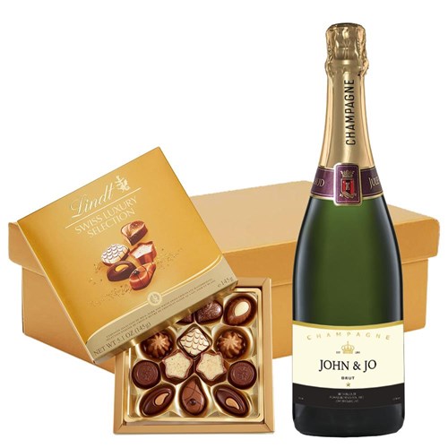 Personalised Champagne - Gold Fabulous Label And Lindt Swiss Chocolates Hamper